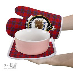 Scottish Leslie Modern Clan Crest Tartan Oven Mitt And Pot Holder Set (2 Oven Mitts + 1 Pot Holder)