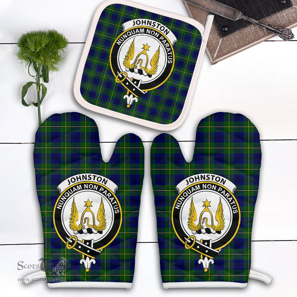 Scottish Johnston Modern Clan Crest Tartan Oven Mitt And Pot Holder Set (2 Oven Mitts + 1 Pot Holder)