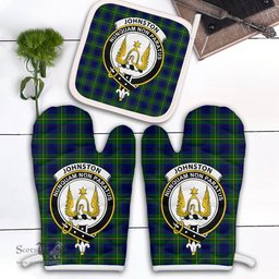 Scottish Johnston Modern Clan Crest Tartan Oven Mitt And Pot Holder Set (2 Oven Mitts + 1 Pot Holder)