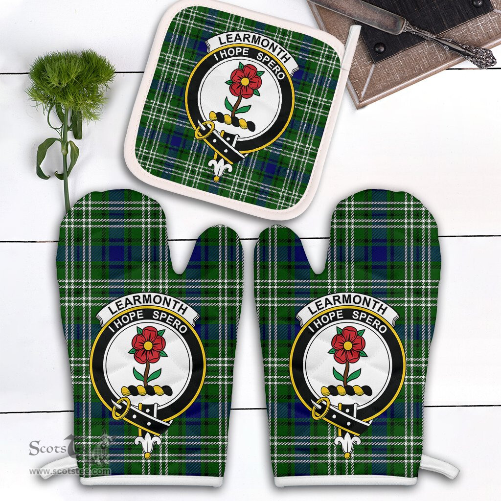Scottish Learmonth Clan Crest Tartan Oven Mitt And Pot Holder Set (2 Oven Mitts + 1 Pot Holder)