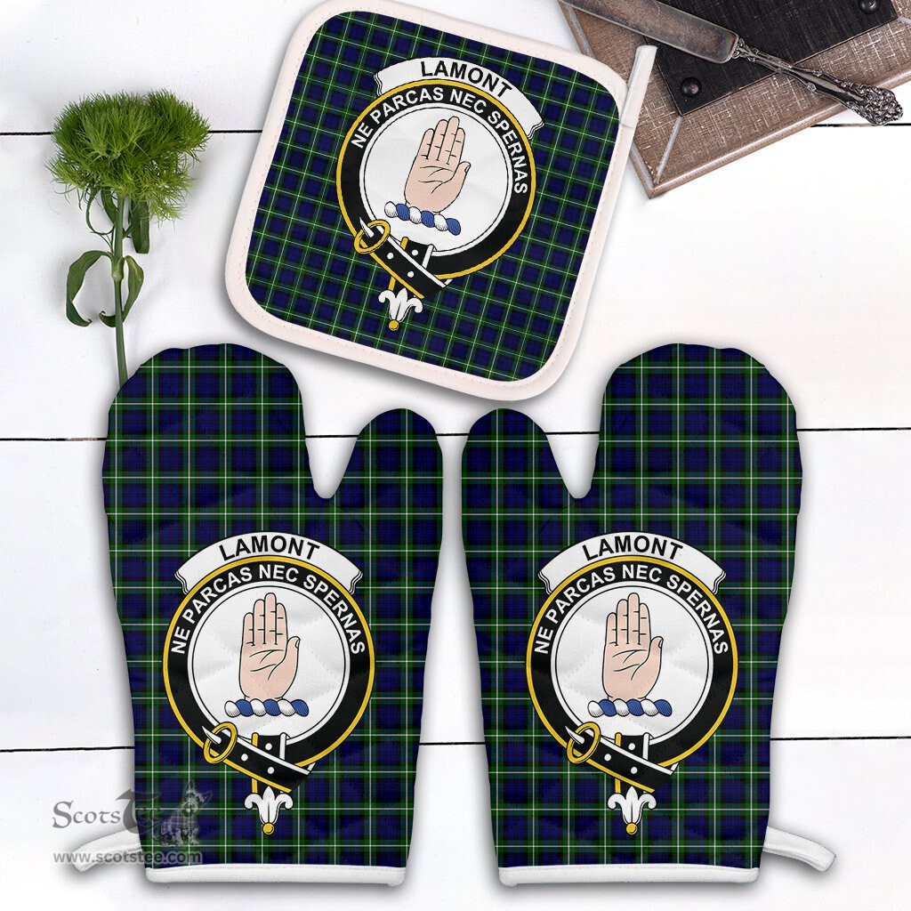 Scottish Lamont Modern Clan Crest Tartan Oven Mitt And Pot Holder Set (2 Oven Mitts + 1 Pot Holder)