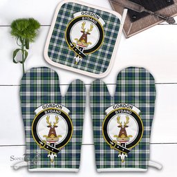 Scottish Gordon Dress Ancient Clan Crest Tartan Oven Mitt And Pot Holder Set (2 Oven Mitts + 1 Pot Holder)