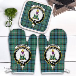 Scottish Ferguson Ancient Clan Crest Tartan Oven Mitt And Pot Holder Set (2 Oven Mitts + 1 Pot Holder)