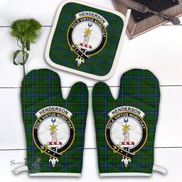 Scottish Henderson Modern Clan Crest Tartan Oven Mitt And Pot Holder Set (2 Oven Mitts + 1 Pot Holder)
