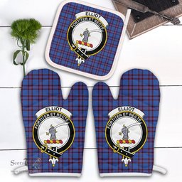 Scottish Elliot Modern Clan Crest Tartan Oven Mitt And Pot Holder Set (2 Oven Mitts + 1 Pot Holder)