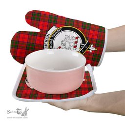 Scottish Heron Clan Crest Tartan Oven Mitt And Pot Holder Set (2 Oven Mitts + 1 Pot Holder)