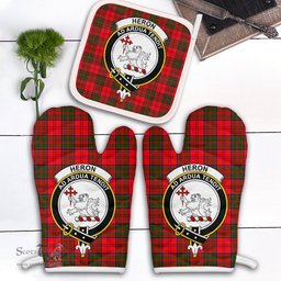 Scottish Heron Clan Crest Tartan Oven Mitt And Pot Holder Set (2 Oven Mitts + 1 Pot Holder)