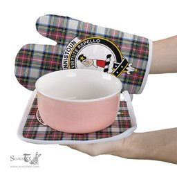 Scottish Dennistoun Clan Crest Tartan Oven Mitt And Pot Holder Set (2 Oven Mitts + 1 Pot Holder)