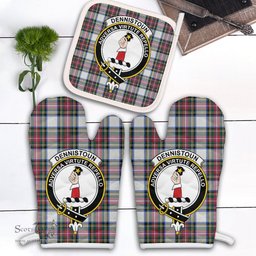 Scottish Dennistoun Clan Crest Tartan Oven Mitt And Pot Holder Set (2 Oven Mitts + 1 Pot Holder)