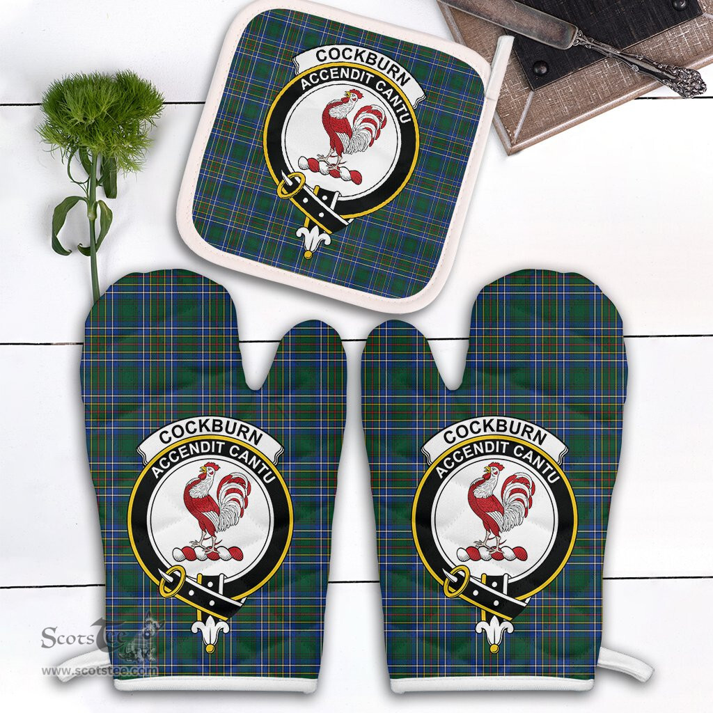 Scottish Cockburn Ancient Clan Crest Tartan Oven Mitt And Pot Holder Set (2 Oven Mitts + 1 Pot Holder)