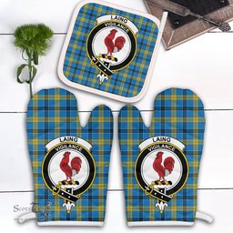 Scottish Laing Clan Crest Tartan Oven Mitt And Pot Holder Set (2 Oven Mitts + 1 Pot Holder)
