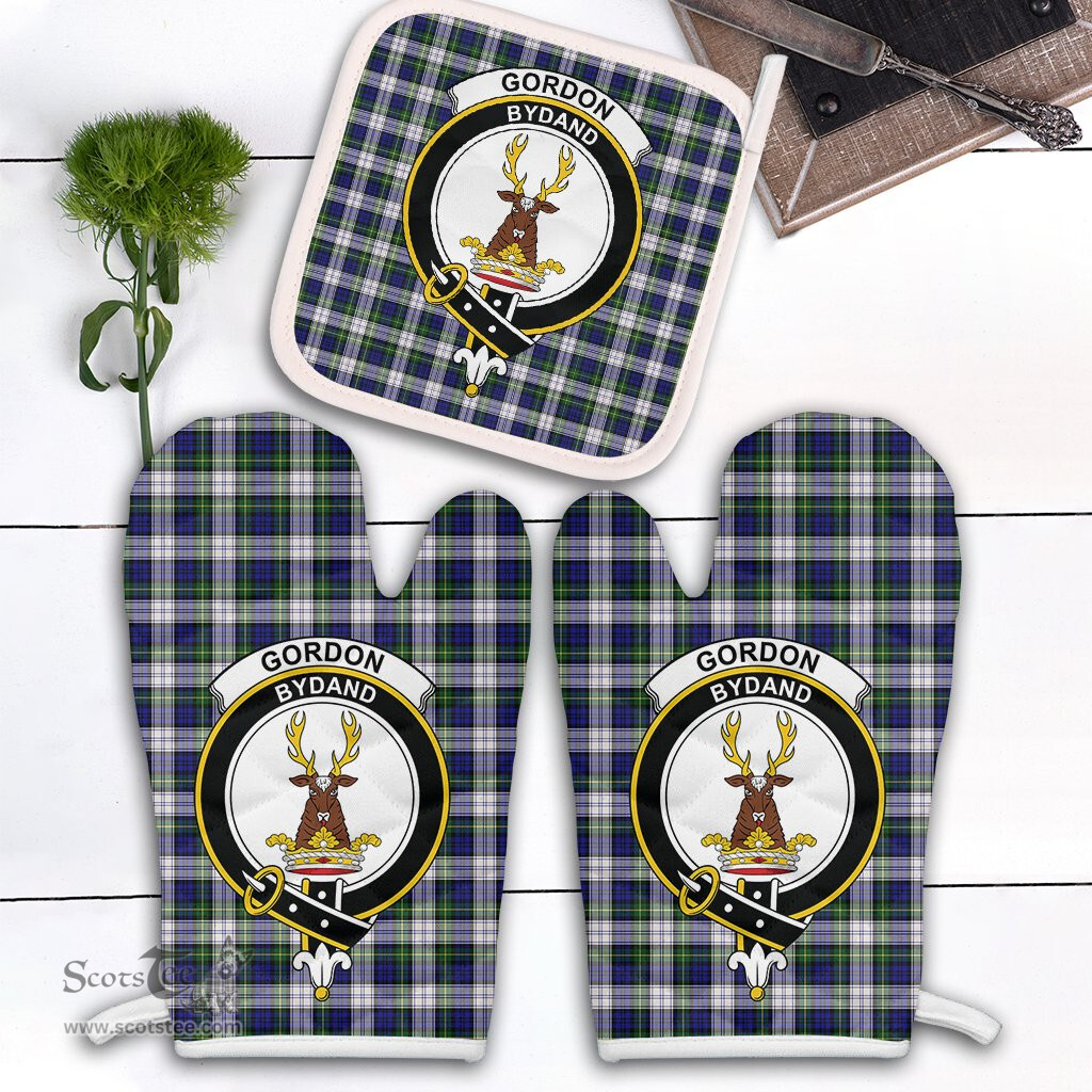 Scottish Gordon Dress Modern Clan Crest Tartan Oven Mitt And Pot Holder Set (2 Oven Mitts + 1 Pot Holder)