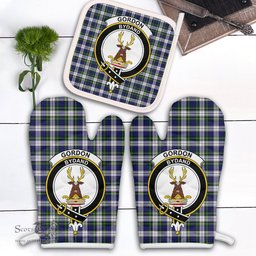 Scottish Gordon Dress Modern Clan Crest Tartan Oven Mitt And Pot Holder Set (2 Oven Mitts + 1 Pot Holder)