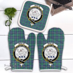 Scottish Inglis Ancient Clan Crest Tartan Oven Mitt And Pot Holder Set (2 Oven Mitts + 1 Pot Holder)