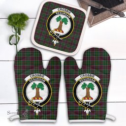 Scottish Crosbie Clan Crest Tartan Oven Mitt And Pot Holder Set (2 Oven Mitts + 1 Pot Holder)