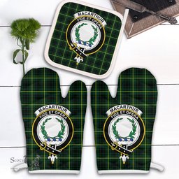 Scottish MacArthur Modern Clan Crest Tartan Oven Mitt And Pot Holder Set (2 Oven Mitts + 1 Pot Holder)