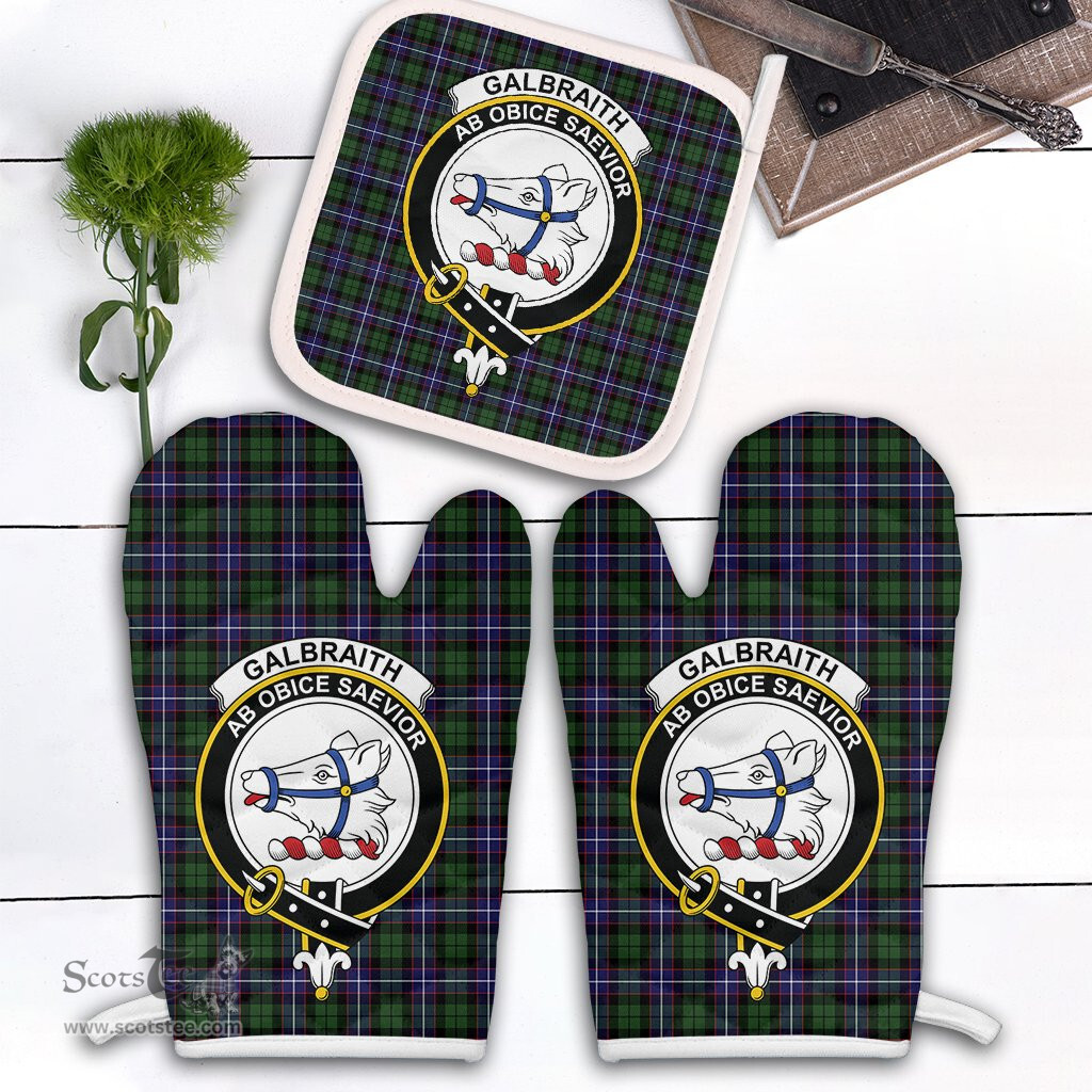 Scottish Galbraith Modern Clan Crest Tartan Oven Mitt And Pot Holder Set (2 Oven Mitts + 1 Pot Holder)