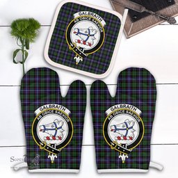 Scottish Galbraith Modern Clan Crest Tartan Oven Mitt And Pot Holder Set (2 Oven Mitts + 1 Pot Holder)