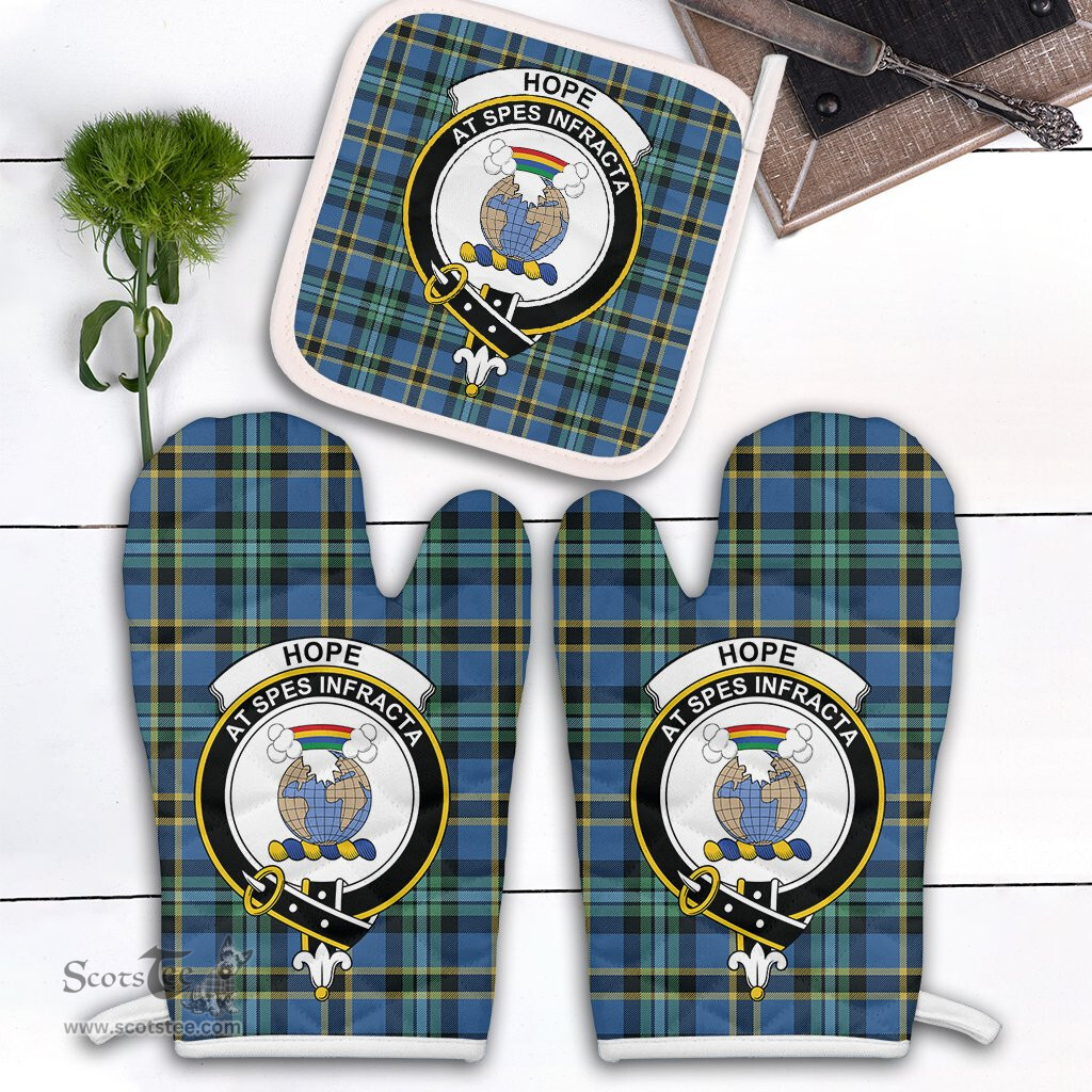Scottish Hope Clan Crest Tartan Oven Mitt And Pot Holder Set (2 Oven Mitts + 1 Pot Holder)
