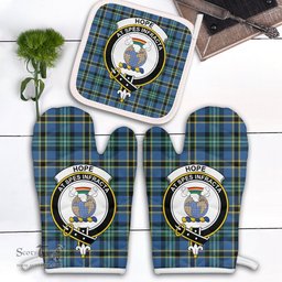 Scottish Hope Clan Crest Tartan Oven Mitt And Pot Holder Set (2 Oven Mitts + 1 Pot Holder)