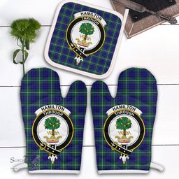Scottish Hamilton Hunting Modern Clan Crest Tartan Oven Mitt And Pot Holder Set (2 Oven Mitts + 1 Pot Holder)