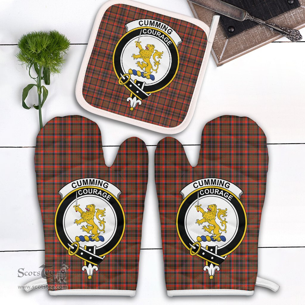 Scottish Cumming Hunting Weathered Clan Crest Tartan Oven Mitt And Pot Holder Set (2 Oven Mitts + 1 Pot Holder)