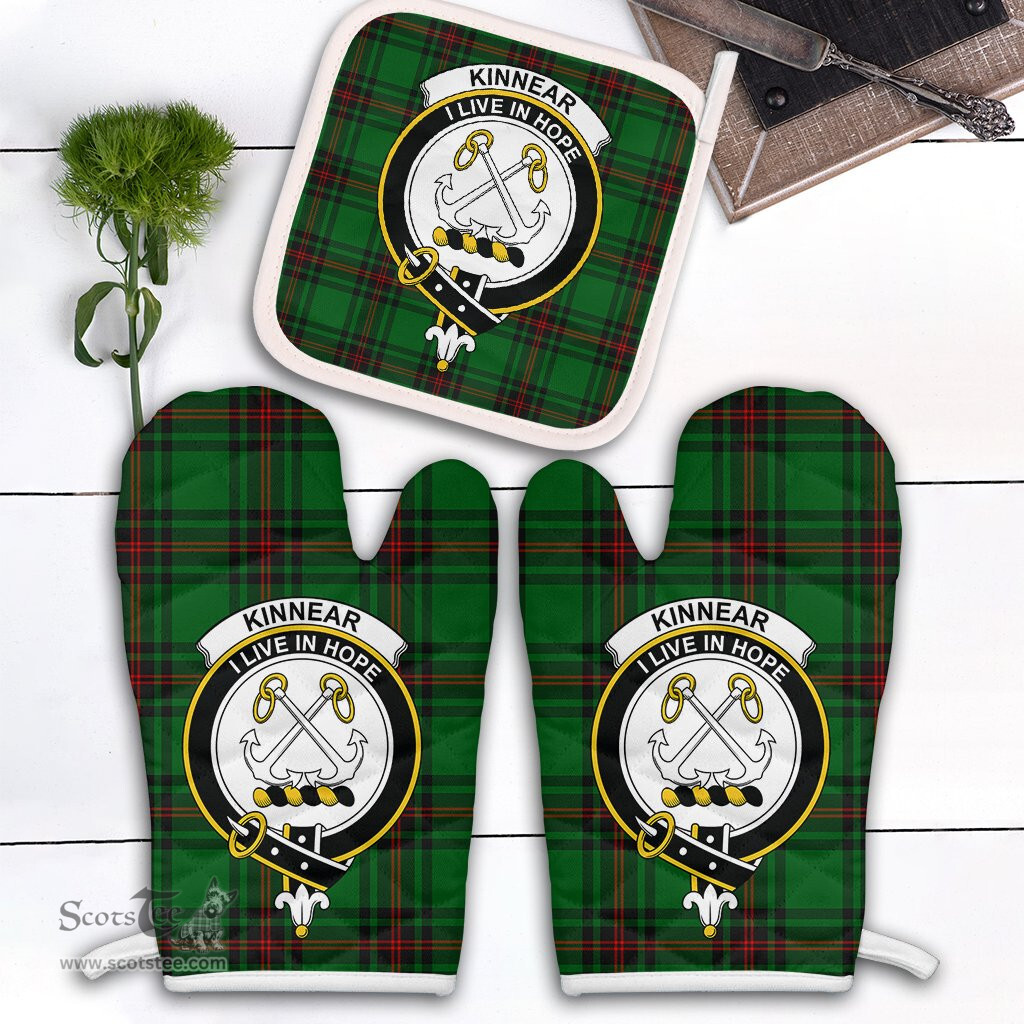 Scottish Kinnear Clan Crest Tartan Oven Mitt And Pot Holder Set (2 Oven Mitts + 1 Pot Holder)