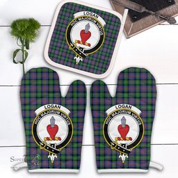 Scottish Logan Ancient Clan Crest Tartan Oven Mitt And Pot Holder Set (2 Oven Mitts + 1 Pot Holder)