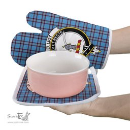 Scottish Elliot Ancient Clan Crest Tartan Oven Mitt And Pot Holder Set (2 Oven Mitts + 1 Pot Holder)