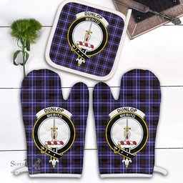 Scottish Dunlop Modern Clan Crest Tartan Oven Mitt And Pot Holder Set (2 Oven Mitts + 1 Pot Holder)
