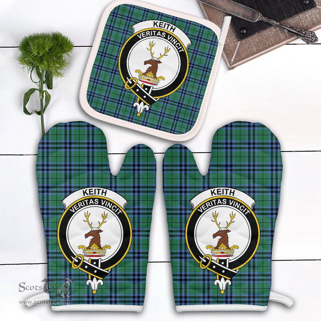 Scottish Keith Ancient Clan Crest Tartan Oven Mitt And Pot Holder Set (2 Oven Mitts + 1 Pot Holder)