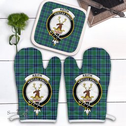 Scottish Keith Ancient Clan Crest Tartan Oven Mitt And Pot Holder Set (2 Oven Mitts + 1 Pot Holder)