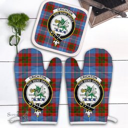 Scottish Crichton Clan Crest Tartan Oven Mitt And Pot Holder Set (2 Oven Mitts + 1 Pot Holder)