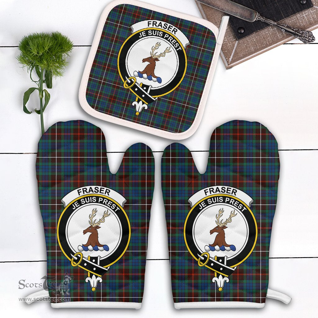 Scottish Fraser Hunting Ancient Clan Crest Tartan Oven Mitt And Pot Holder Set (2 Oven Mitts + 1 Pot Holder)