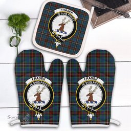 Scottish Fraser Hunting Ancient Clan Crest Tartan Oven Mitt And Pot Holder Set (2 Oven Mitts + 1 Pot Holder)