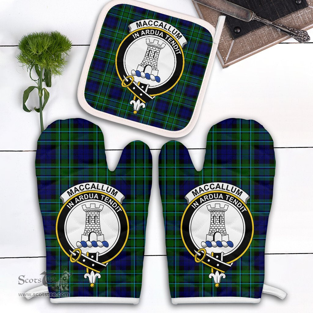 Scottish MacCallum Modern Clan Crest Tartan Oven Mitt And Pot Holder Set (2 Oven Mitts + 1 Pot Holder)