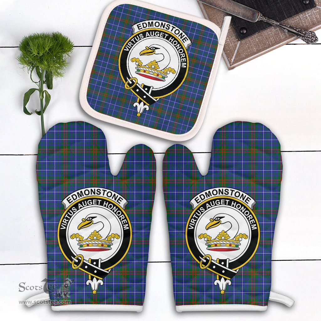 Scottish Edmonstone Clan Crest Tartan Oven Mitt And Pot Holder Set (2 Oven Mitts + 1 Pot Holder)