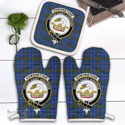 Scottish Edmonstone Clan Crest Tartan Oven Mitt And Pot Holder Set (2 Oven Mitts + 1 Pot Holder)
