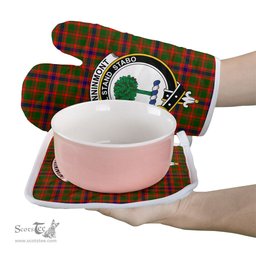 Scottish Kinninmont Clan Crest Tartan Oven Mitt And Pot Holder Set (2 Oven Mitts + 1 Pot Holder)