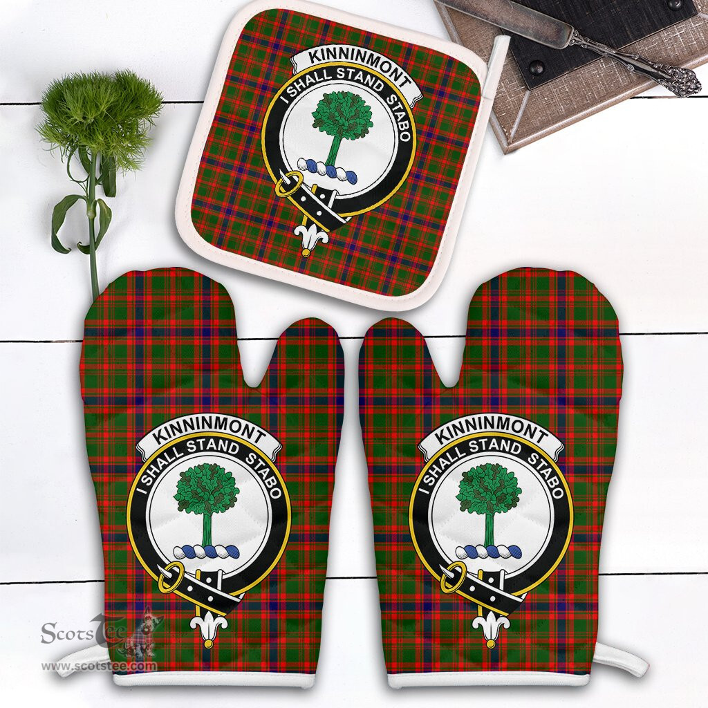 Scottish Kinninmont Clan Crest Tartan Oven Mitt And Pot Holder Set (2 Oven Mitts + 1 Pot Holder)