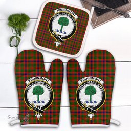 Scottish Kinninmont Clan Crest Tartan Oven Mitt And Pot Holder Set (2 Oven Mitts + 1 Pot Holder)
