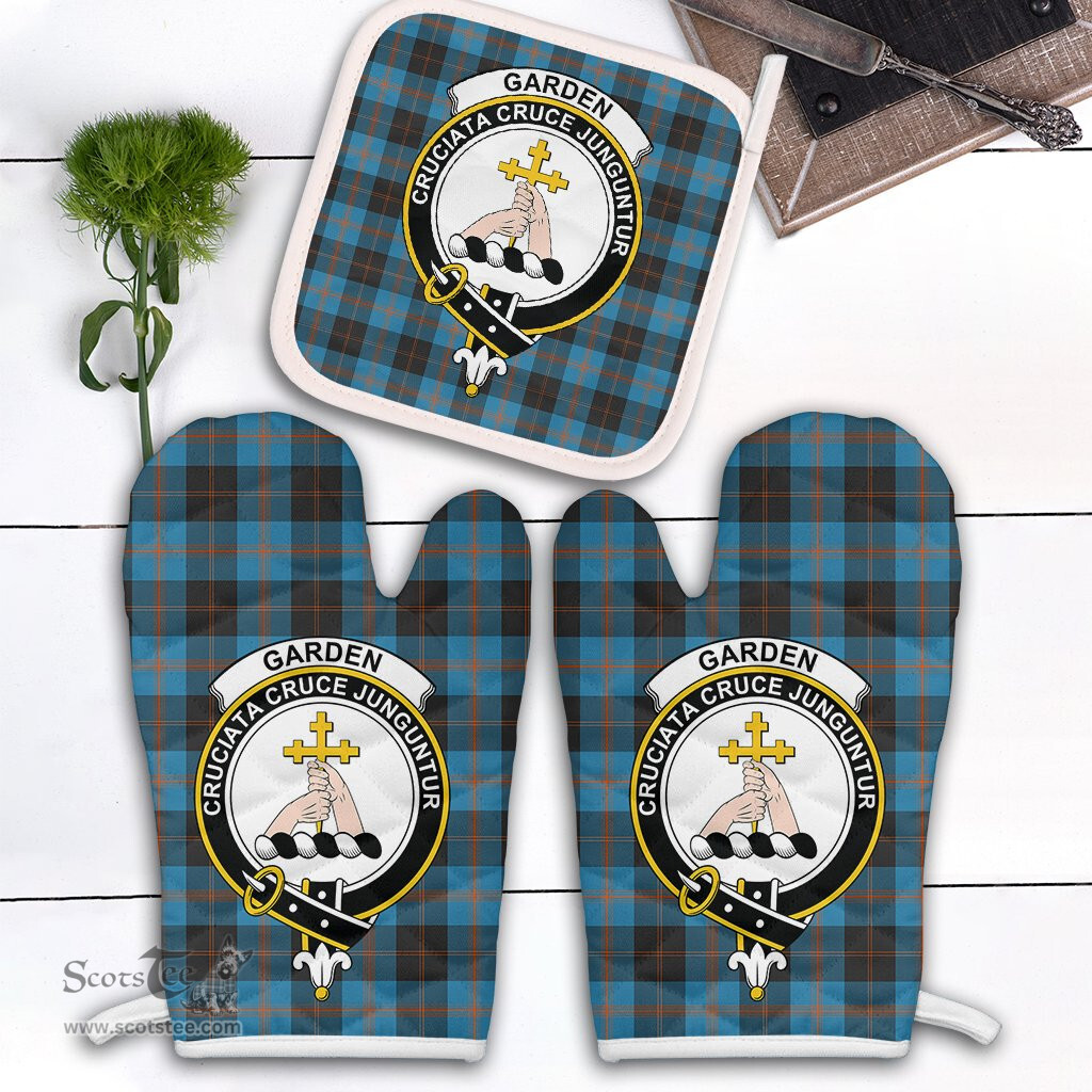 Scottish Garden Clan Crest Tartan Oven Mitt And Pot Holder Set (2 Oven Mitts + 1 Pot Holder)