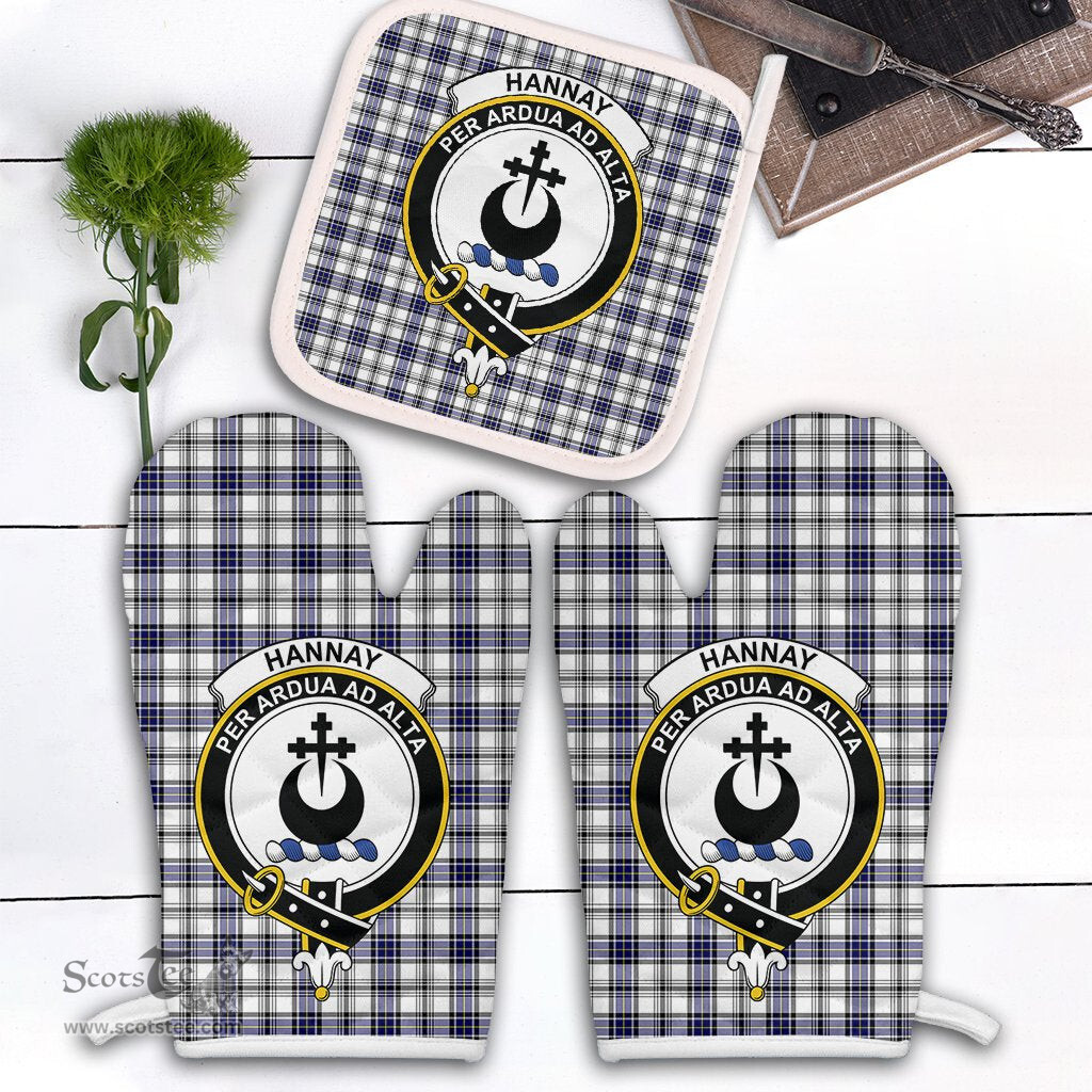 Scottish Hannay Modern Clan Crest Tartan Oven Mitt And Pot Holder Set (2 Oven Mitts + 1 Pot Holder)