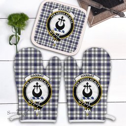 Scottish Hannay Modern Clan Crest Tartan Oven Mitt And Pot Holder Set (2 Oven Mitts + 1 Pot Holder)