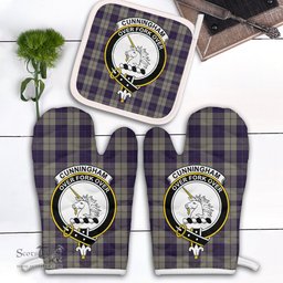Scottish Cunningham Dress Blue Dancers Clan Crest Tartan Oven Mitt And Pot Holder Set (2 Oven Mitts + 1 Pot Holder)