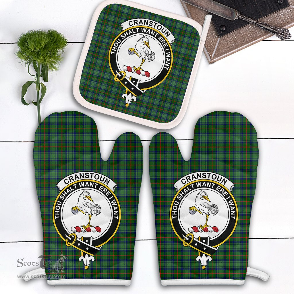 Scottish Cranstoun Clan Crest Tartan Oven Mitt And Pot Holder Set (2 Oven Mitts + 1 Pot Holder)