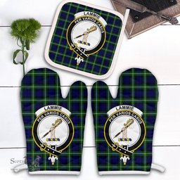 Scottish Lammie Clan Crest Tartan Oven Mitt And Pot Holder Set (2 Oven Mitts + 1 Pot Holder)