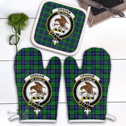 Scottish Graham Of Menteith Modern Clan Crest Tartan Oven Mitt And Pot Holder Set (2 Oven Mitts + 1 Pot Holder)