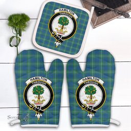 Scottish Hamilton Hunting Ancient Clan Crest Tartan Oven Mitt And Pot Holder Set (2 Oven Mitts + 1 Pot Holder)