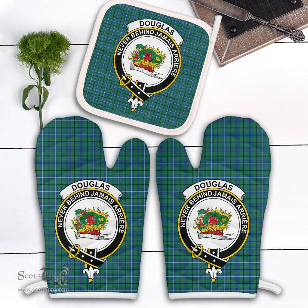 Scottish Douglas Ancient Clan Crest Tartan Oven Mitt And Pot Holder Set (2 Oven Mitts + 1 Pot Holder)